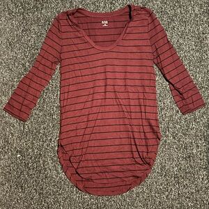 a.n.a Burgundy and Black Striped 3/4 Length Shirt